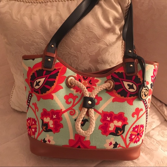 Spartina 449 Handbags - Spartina Blue & Red Waving Girl Port to Port Tote